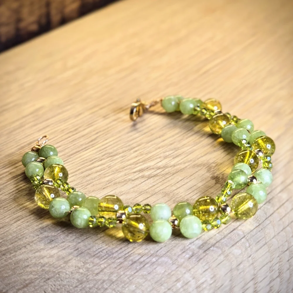 Nature's Noble Stones Natural Green Jade & Peridot In Handwoven Artisan Bracelet